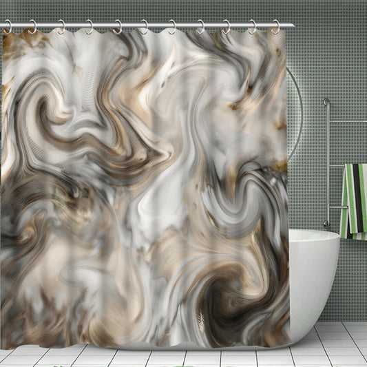 4 Pcs/Set Brown Marble Swirl Shower Curtain Bathroom Set