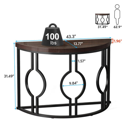 Half Moon Console Table with Geometric Base for Entryway
