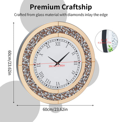 Silver, Tawny Tinted Mirrored Wall Clock with Sparkle Crush Diamond