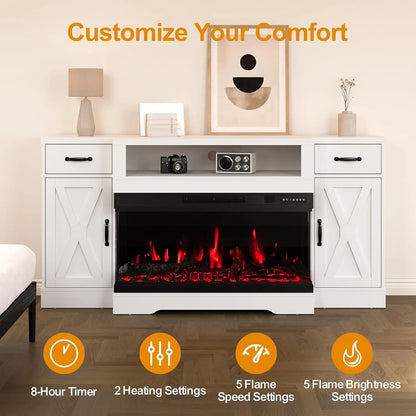 Large Entertainment Center with 36" 3-Sided Electric Fireplace