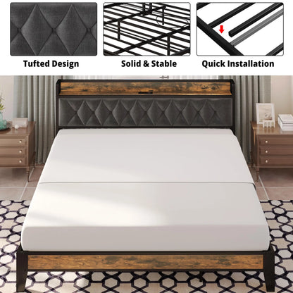 Multi Size Bed Frames with Storage Headboard
