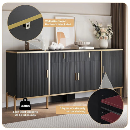 Fluted Storage Sideboard with Adjustable Shelves & Pop-Up Doors
