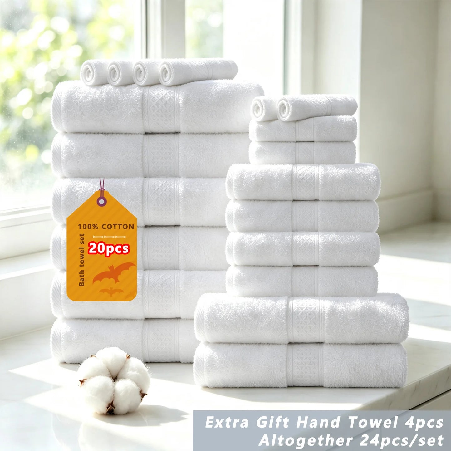 20/16/10pcs Cotton Soft Bath Towel Set for Bathroom