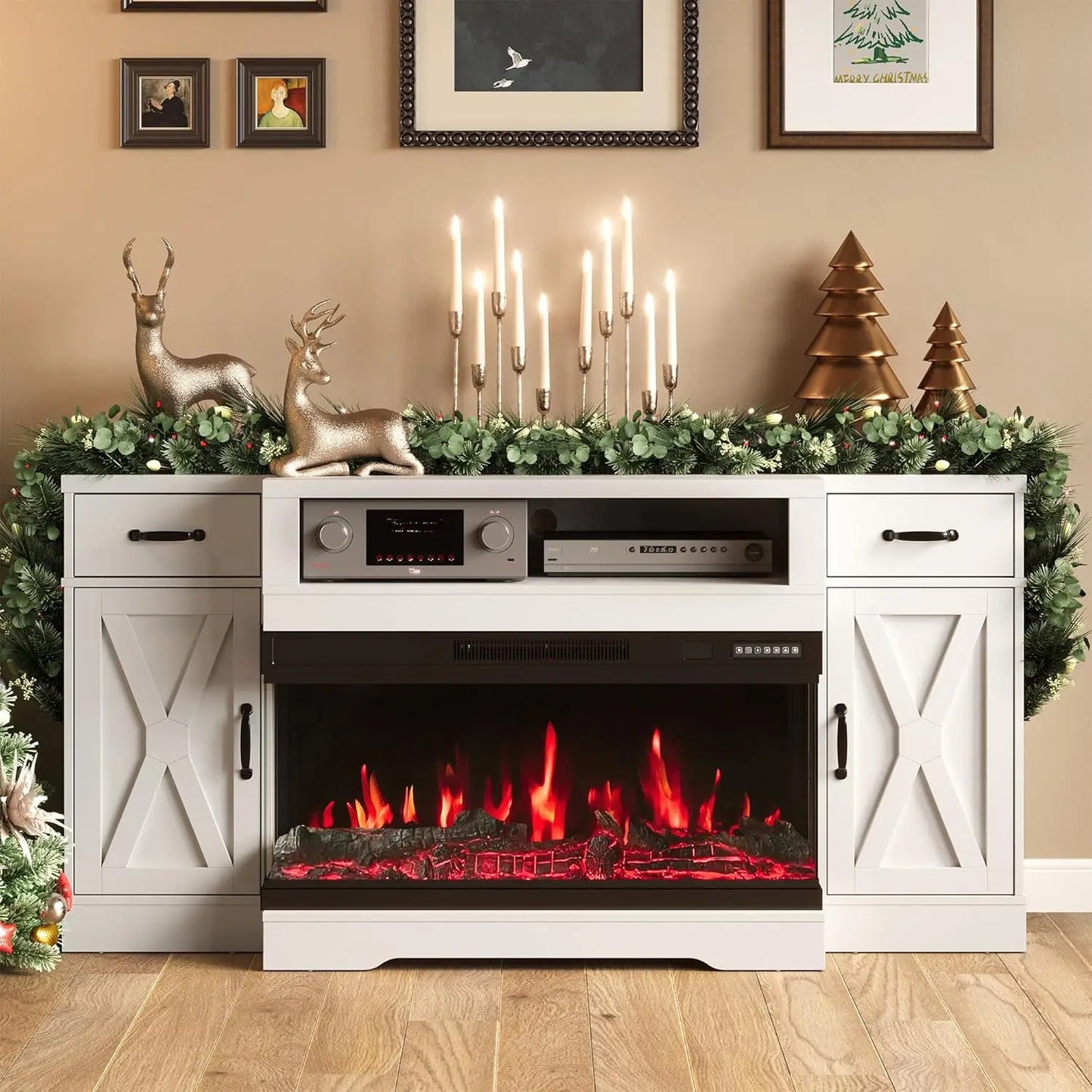 Large Entertainment Center with 36" 3-Sided Electric Fireplace