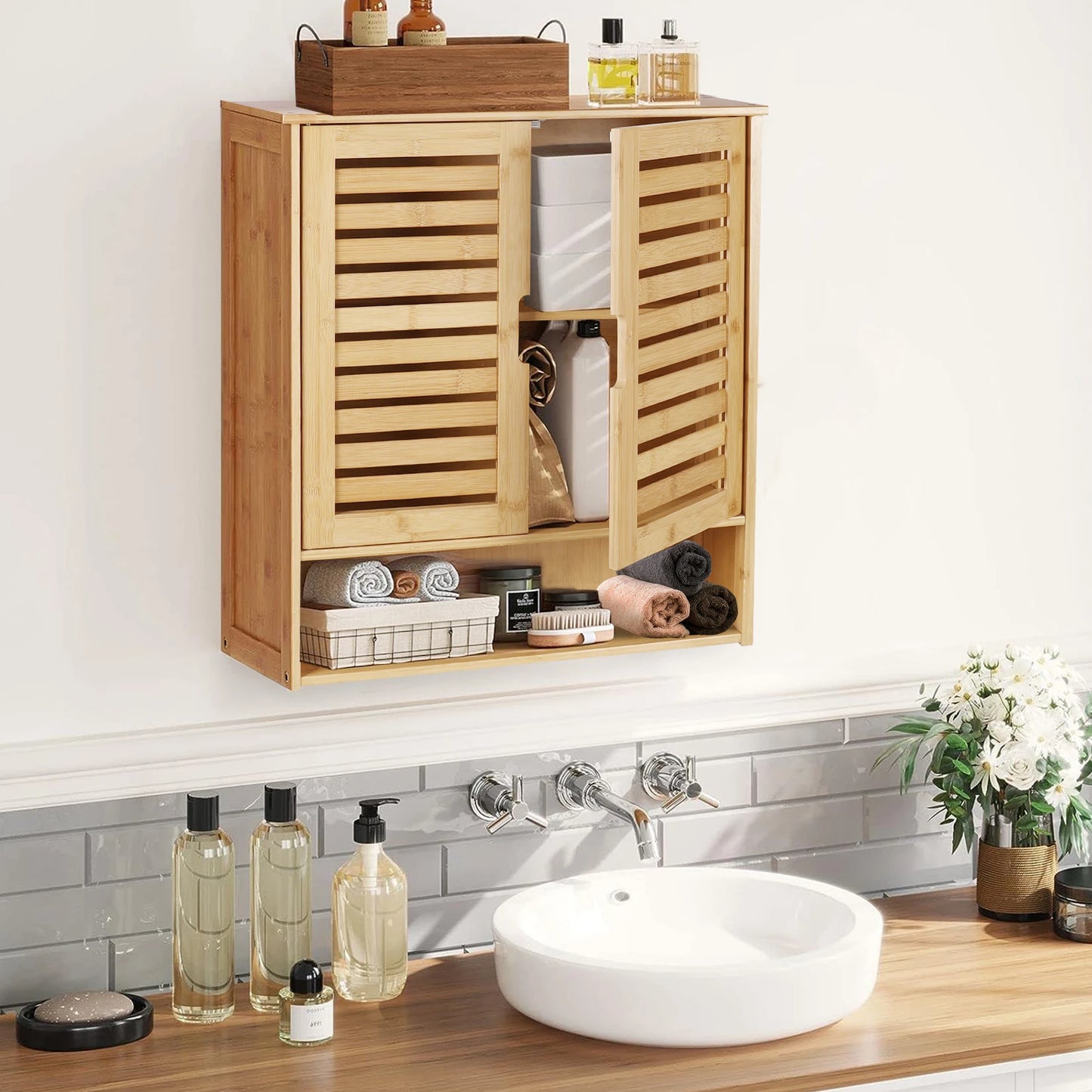 Wall Mounted Bamboo Medicine Cabinet