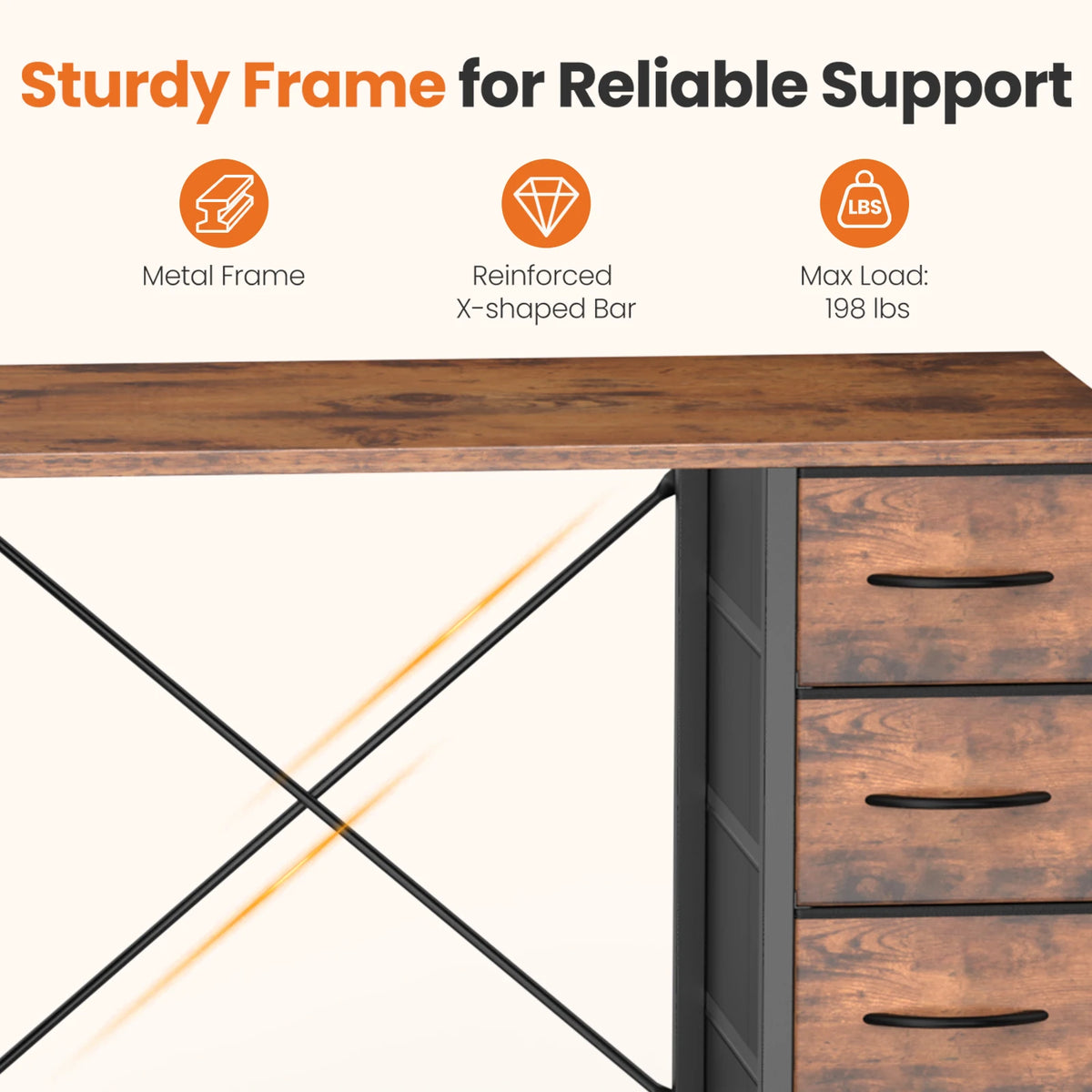 47" Computer Desk with 8 Storage Drawers