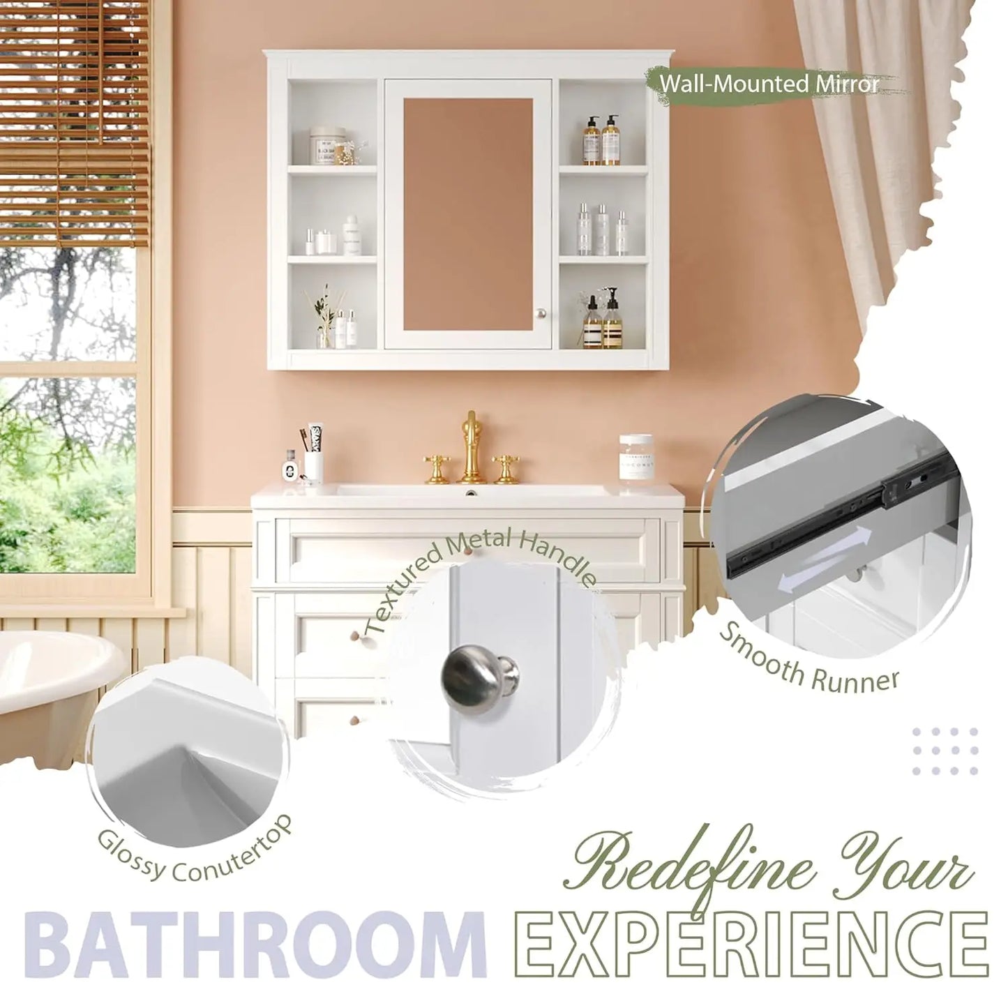 36" Bathroom Vanity Set with Mirror, Cabinet & Single Sink