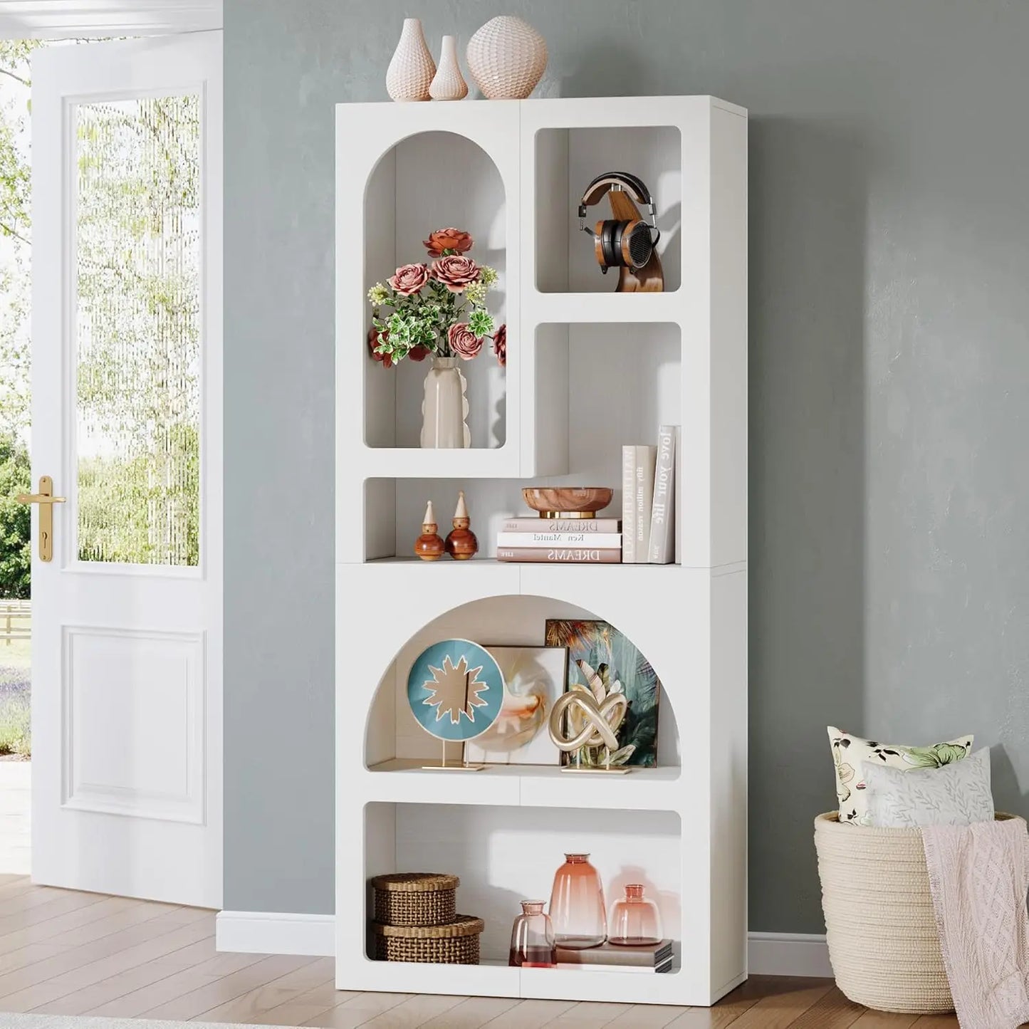 70.87" Tall Geometric Bookcase with 5 Irregular Storage Shelves