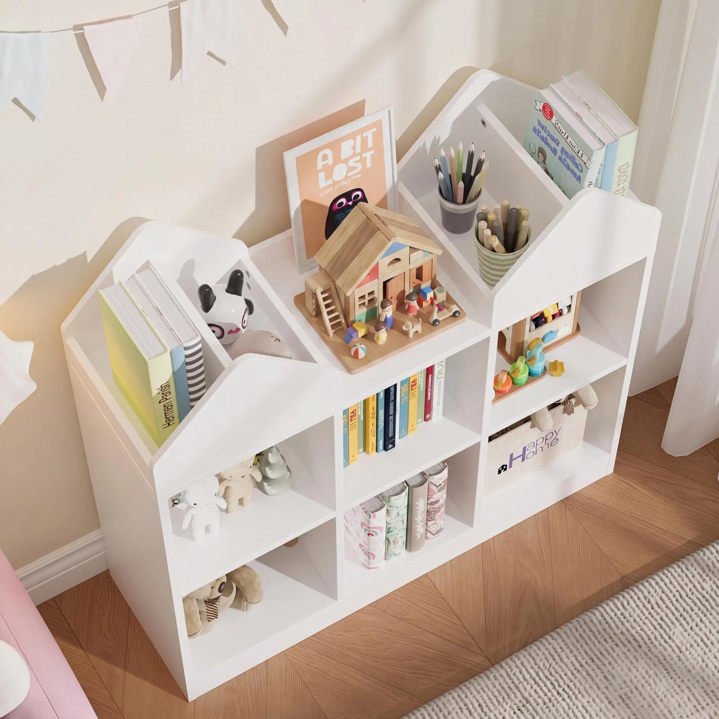 Castle Design Toy Storage Organizer with Book Racks & Open Cubbies