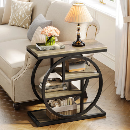 4-Tier Narrow Side End Table with Storage Shelves