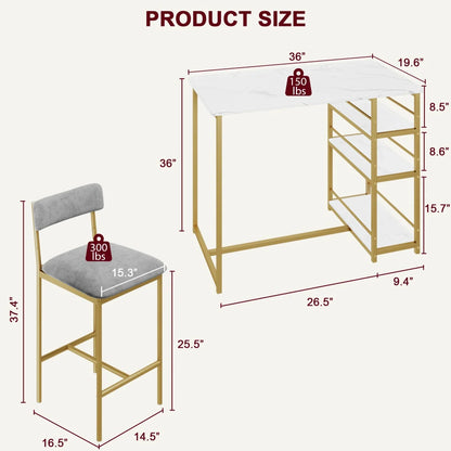 2-Person Dining Table Set with 2 Chairs & 3 Storage Shelves
