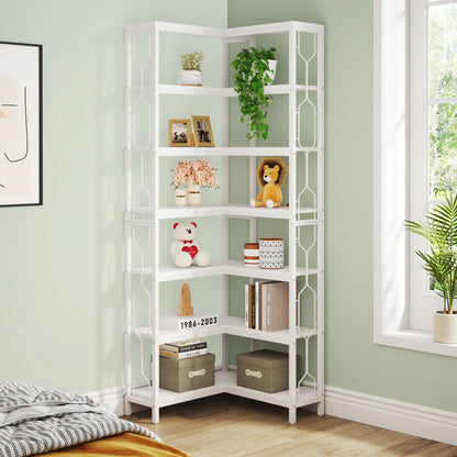 7-Tier Corner Bookshelf with Open Display Shelves