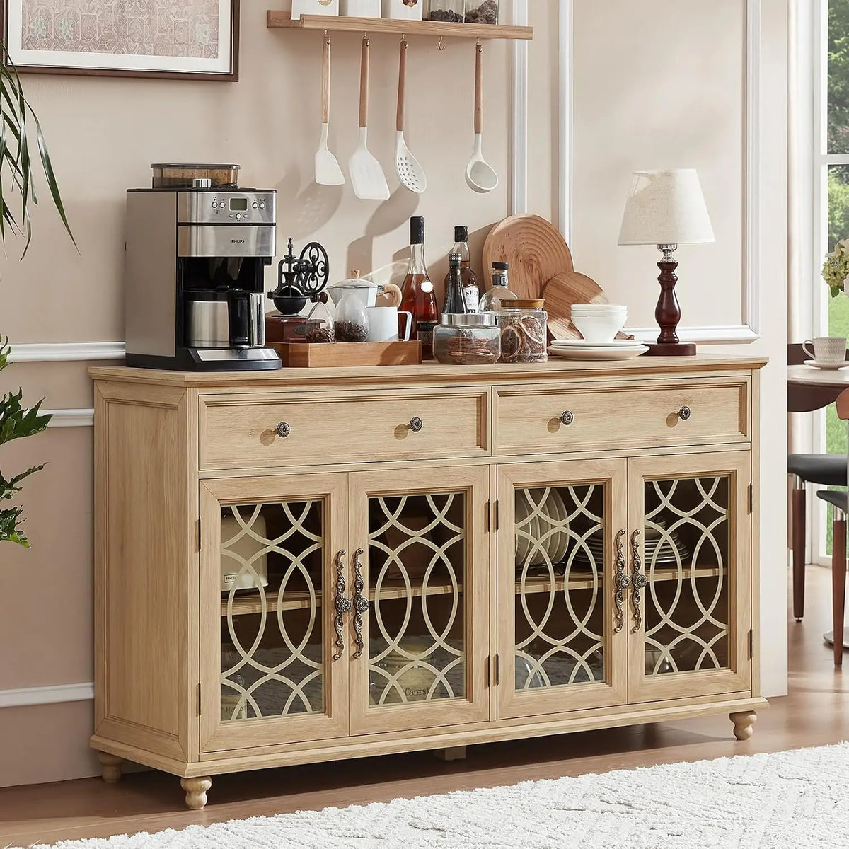 Farmhouse Sideboard Cabinet with Glass Doors