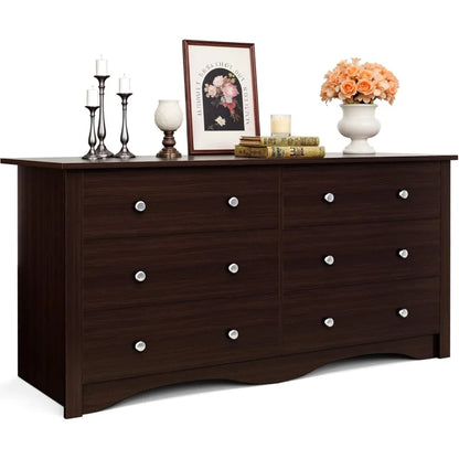 Wide Chest of Drawers with 6 Storage Drawers