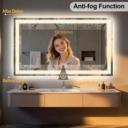 LED Bathroom Mirror w/ Speakers, Dimmable Backlit, Anti-Fog