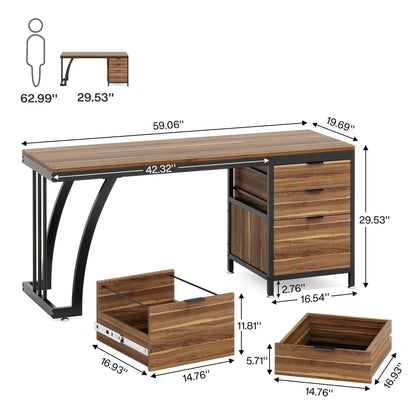 59-Inch PC Desk with 3 Reversible Drawers