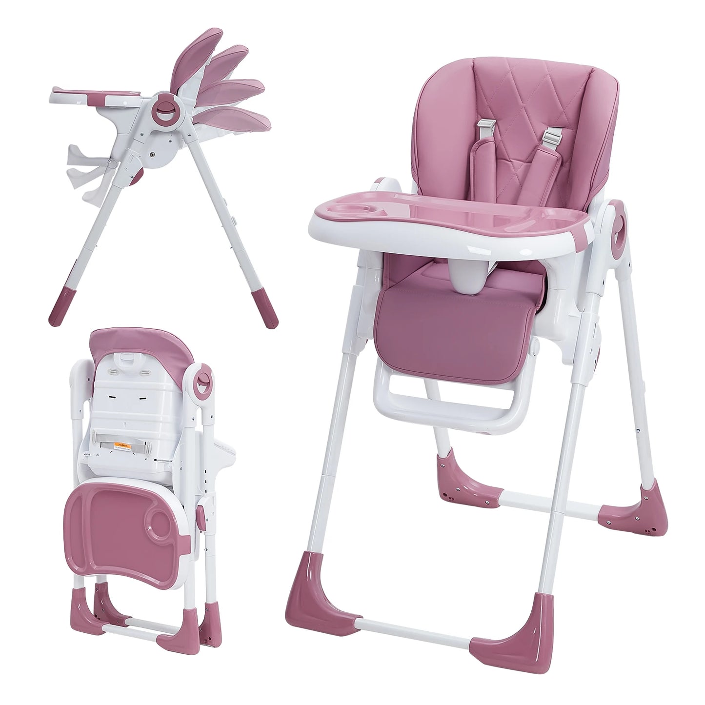Foldable Infant High Chair with Adjustable Height and Recline