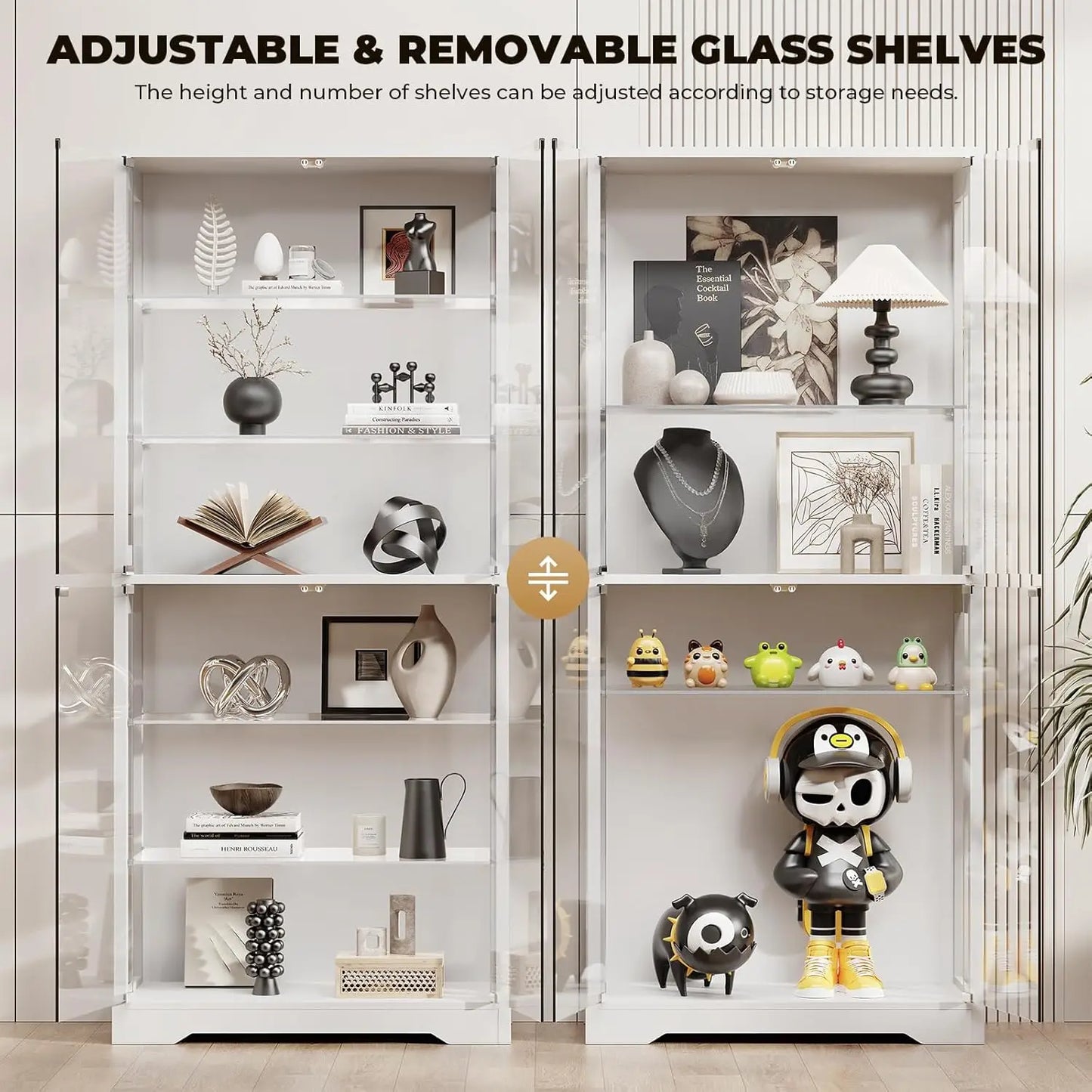 71" Curio Cabinet with 3 Color Lights & Adjustable Glass Shelves