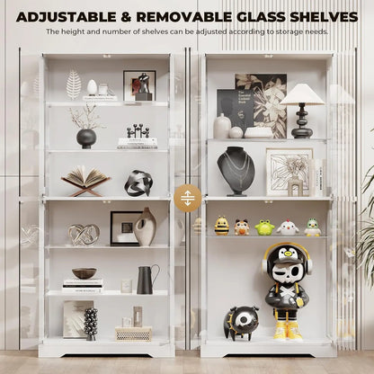71" Curio Cabinet with 3 Color Lights & Adjustable Glass Shelves