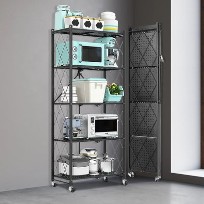 Foldable 5 -Tier Metal Storage Shelving Unit with Wheels