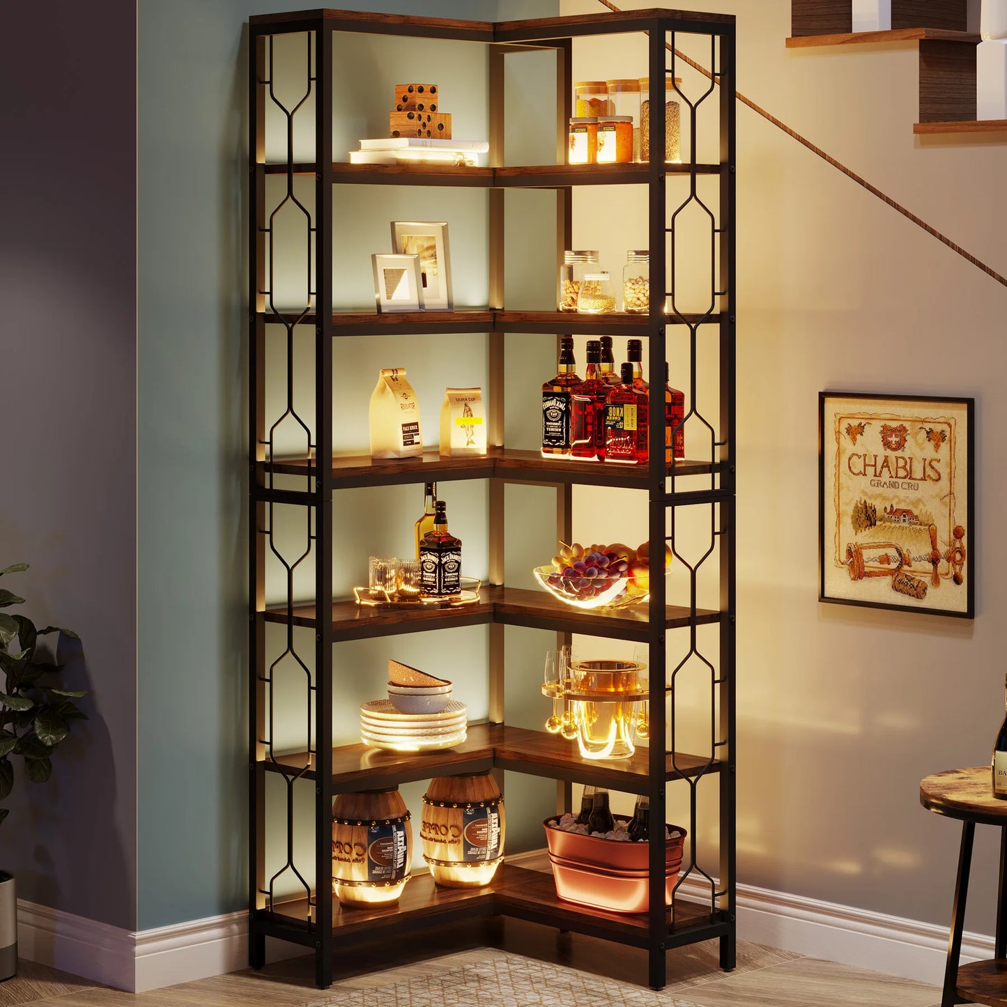 7-Tier Corner Bookshelf with Open Display Shelves