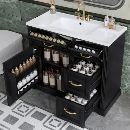 36 Inch Bathroom Vanity with Ceramic Sink & 4 Drawers