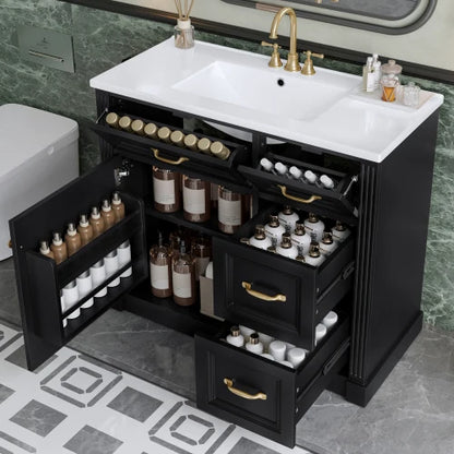 36 Inch Bathroom Vanity with Ceramic Sink & 4 Drawers