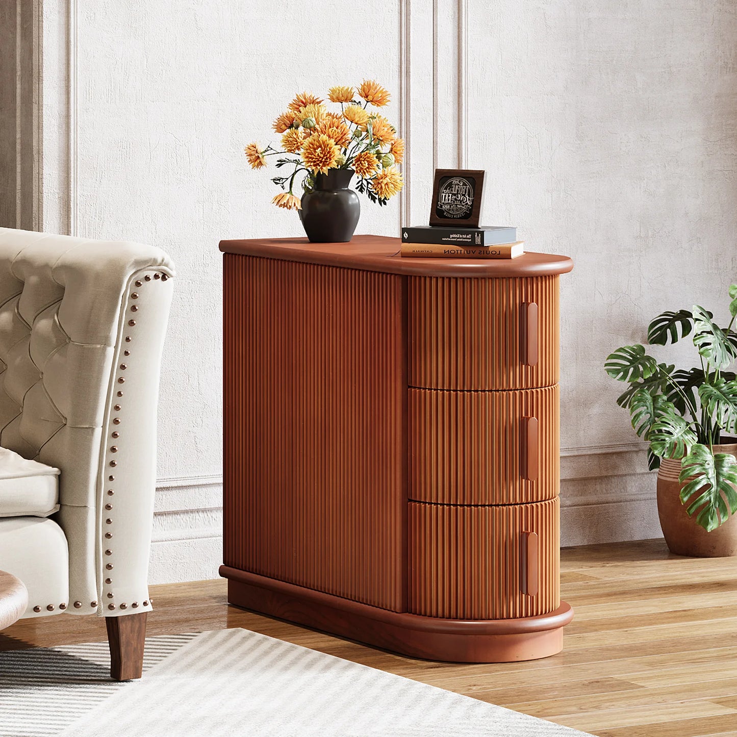Narrow Solid Wood 3-Drawer End Table