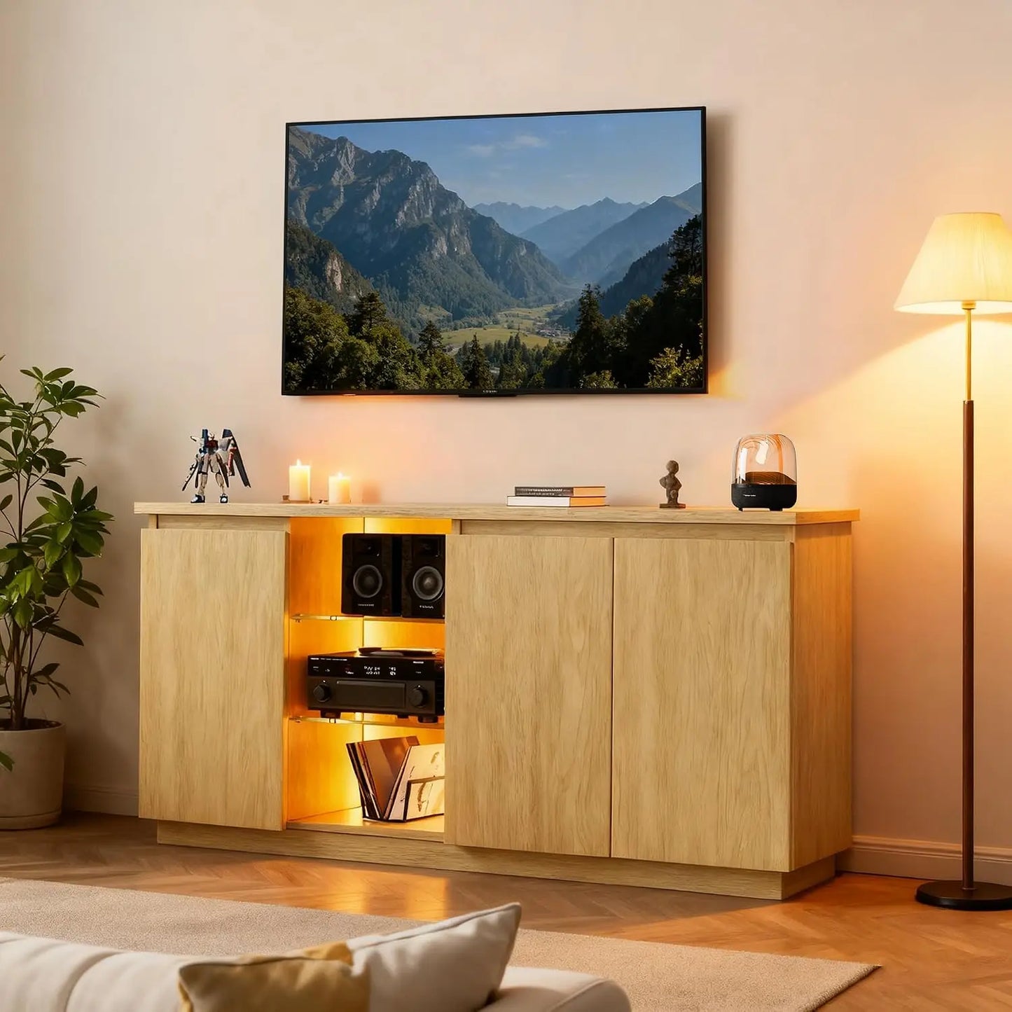 Sideboard Buffet Cabinet with Storage & LED Lights