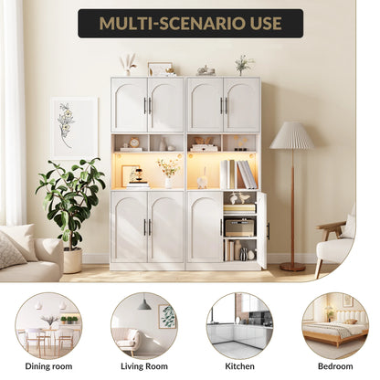 Tall Kitchen Hutch Bar Cabinet with Microwave Stand & LED light