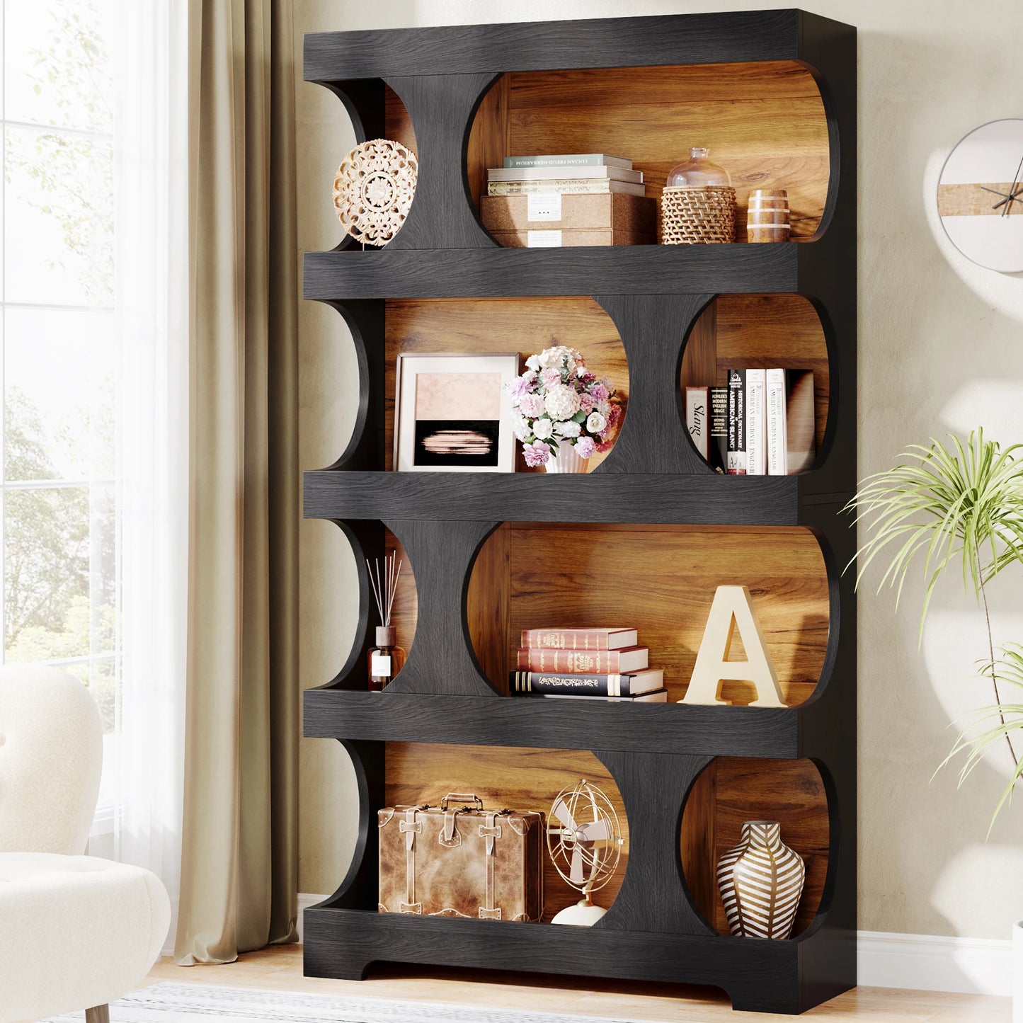 4-Tier Wood Decorative Display & Storage Shelves