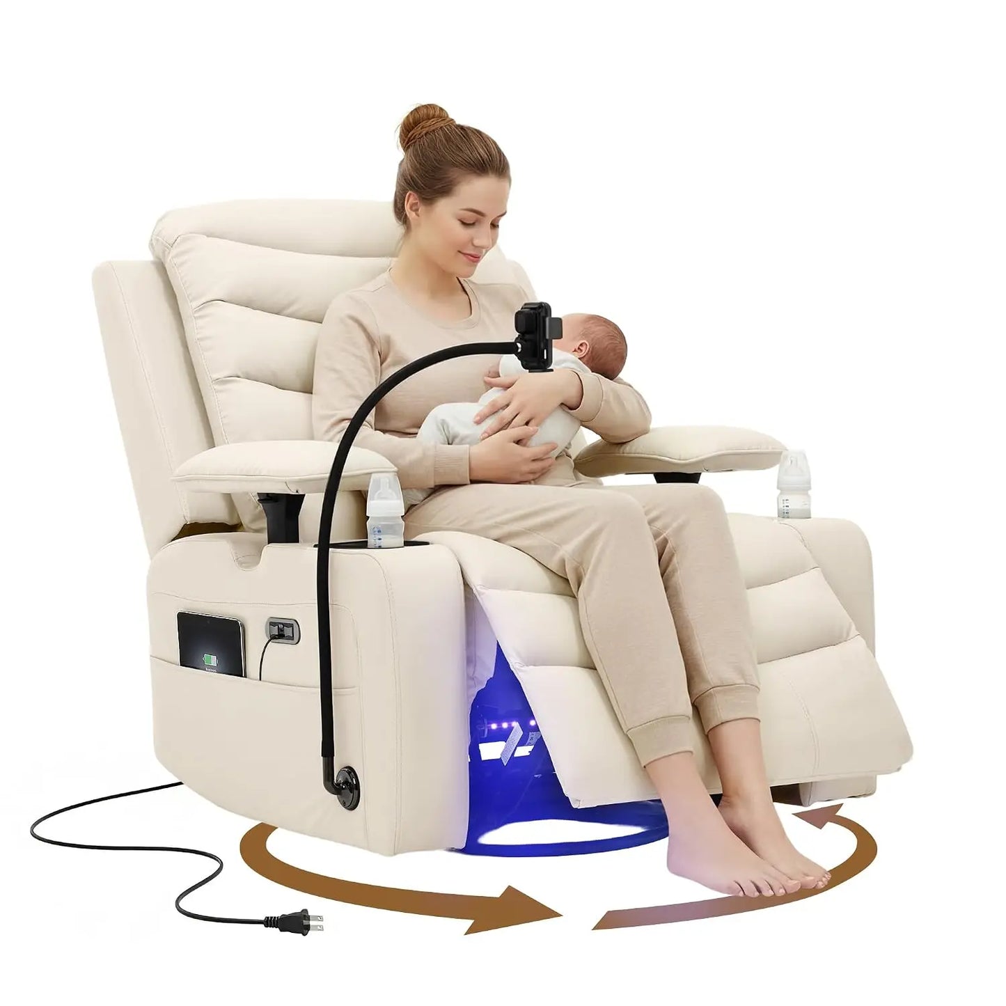 Chenille Swivel Rocking Glider Recliner Nursery Chair