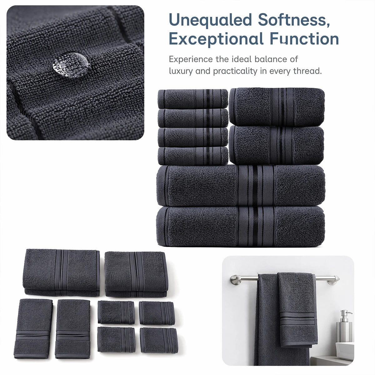 8 Piece Luxury Towel Set –Plush, Super Absorbent & Quicker-to-Dry