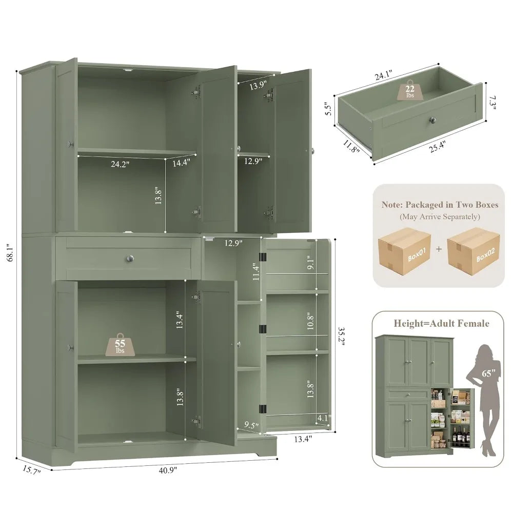 68" Tall Kitchen Pantry Storage Cabinet