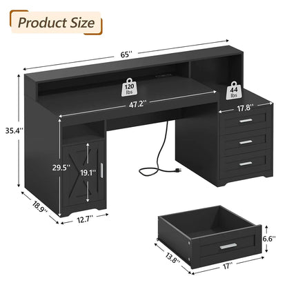Computer Desk with Power Outlets & Storage Drawers