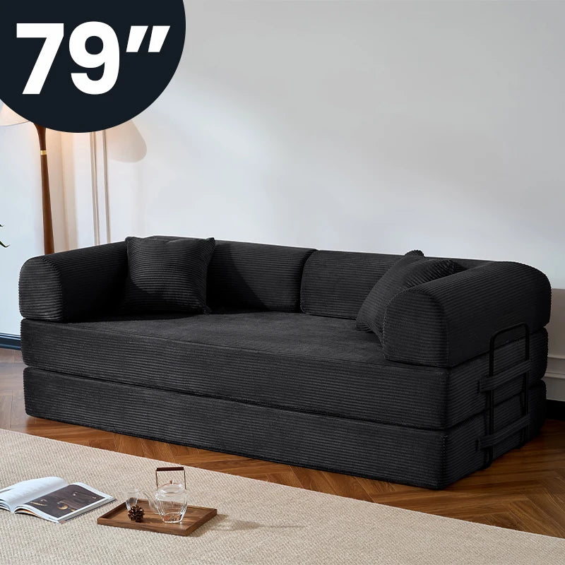 79’’ Corduroy Upholstered Folding Convertible Sofa Bed