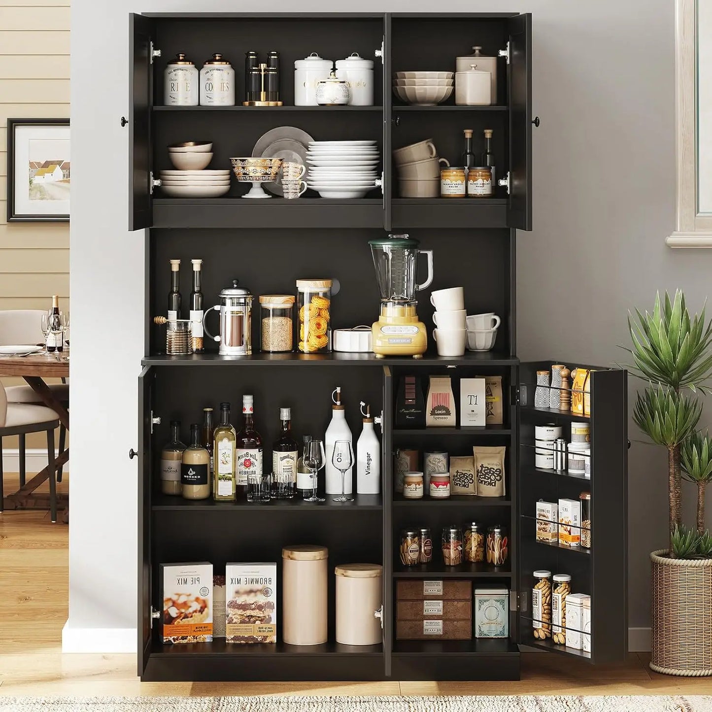 71in Tall Kitchen Pantry Storage Cabinet with Microwave Stand
