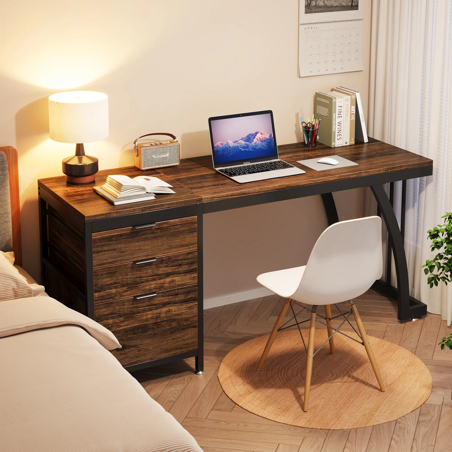 59-Inch PC Desk with 3 Reversible Drawers