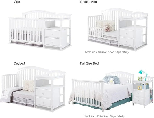 4-in-1 Baby Crib with Attachable Diaper Changing Table