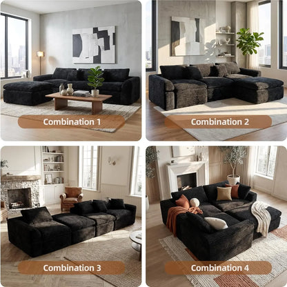 108” Cloud Corduroy Sectional Sofa with Deep Seating Comfort