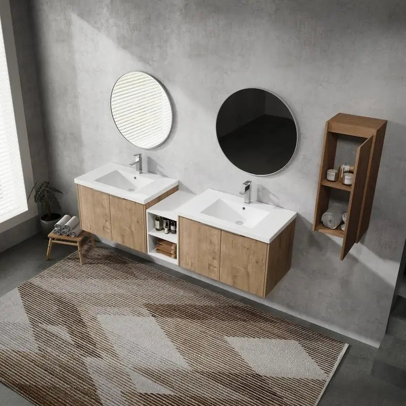 72 Inch Wall-Mounted Bath Vanity with Sink & Side Cabinet