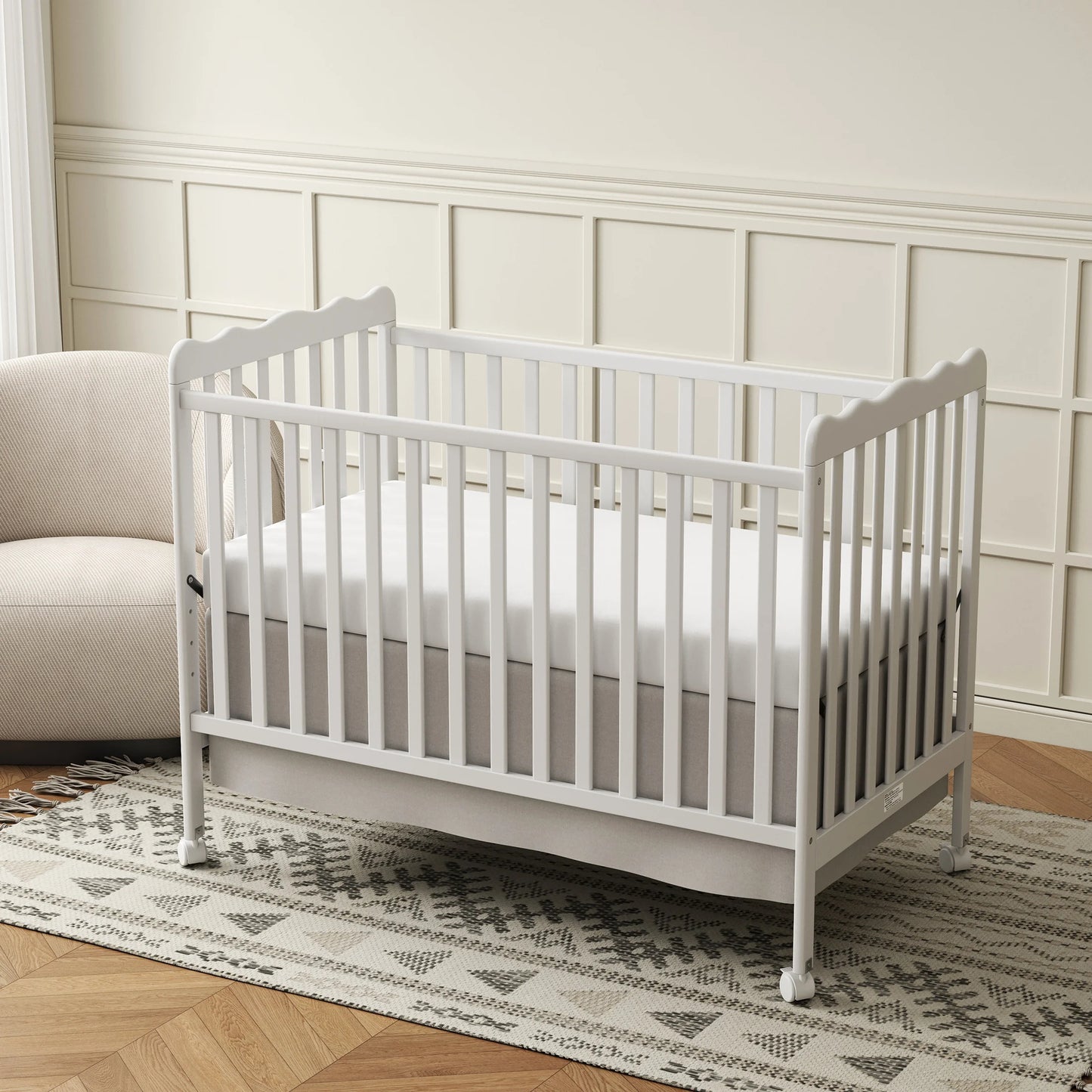 4-in-1 Convertible Wooden Baby Crib w/ 3 Adjustable Heights