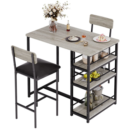 3-Piece Dining Table Set with 3-Tier Shelves Bar
