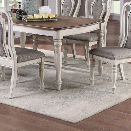Oak Top 7-Piece Dining Set with 6 Antique White Cushioned Seats