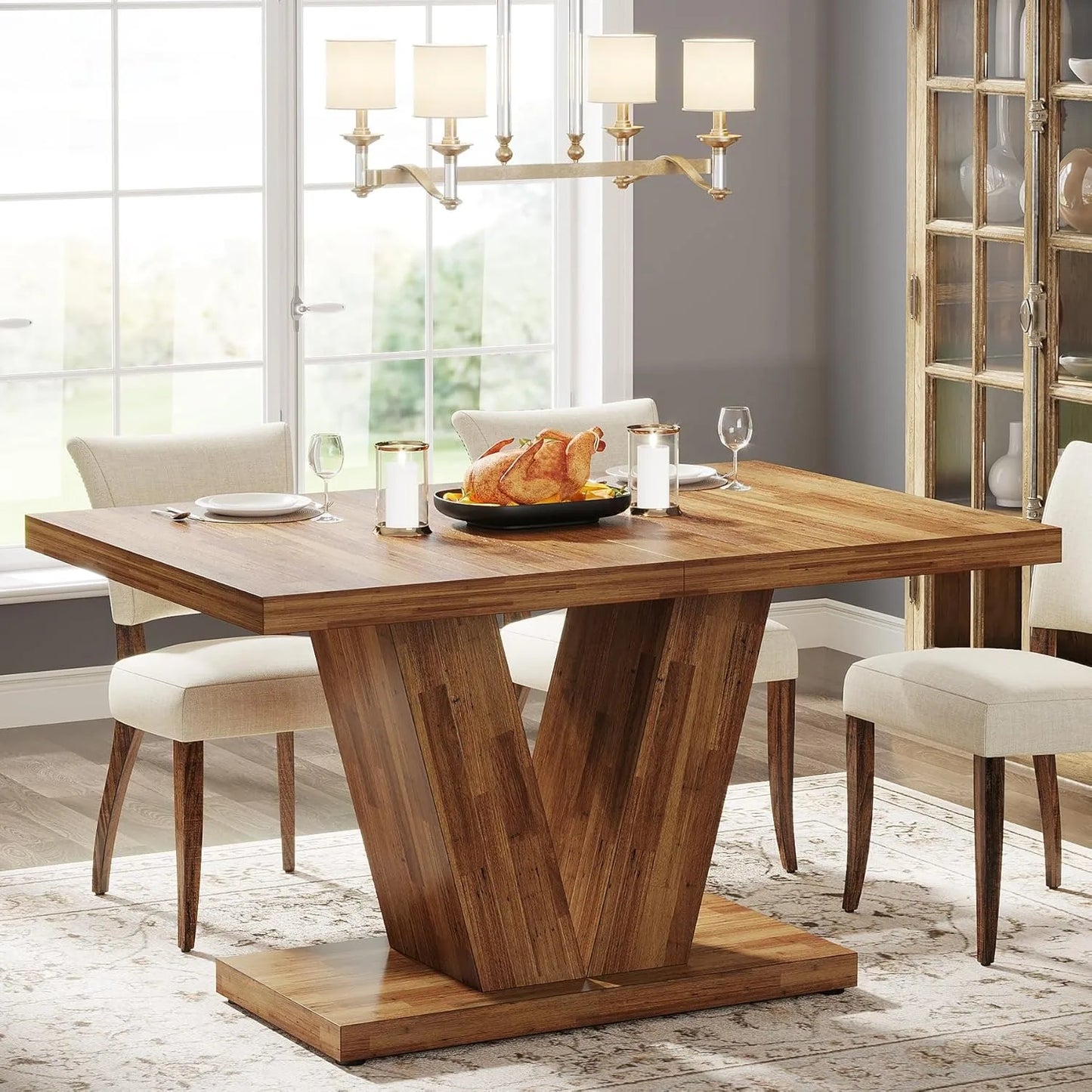 47-Inch Dining Table Seats 4 with Heavy Duty Pedestal