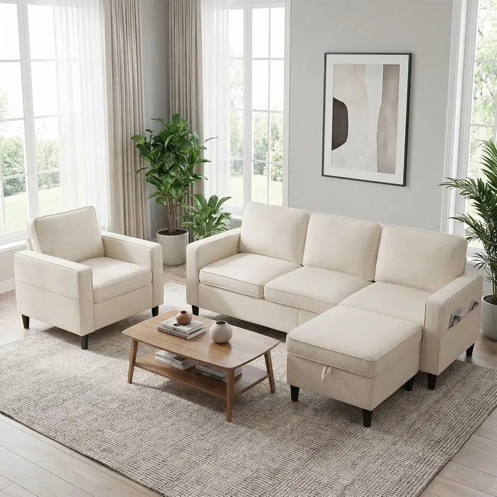 3 Pieces Sofa Couch and Chair Set with Ottoman
