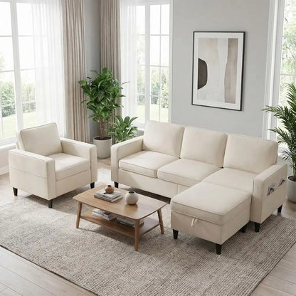 3 Pieces Sofa Couch and Chair Set with Ottoman