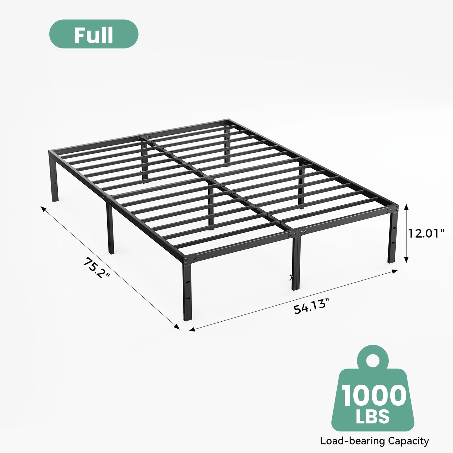 Basic Sturdy Steel Slat Support Bed Frame with 12" Storage Space