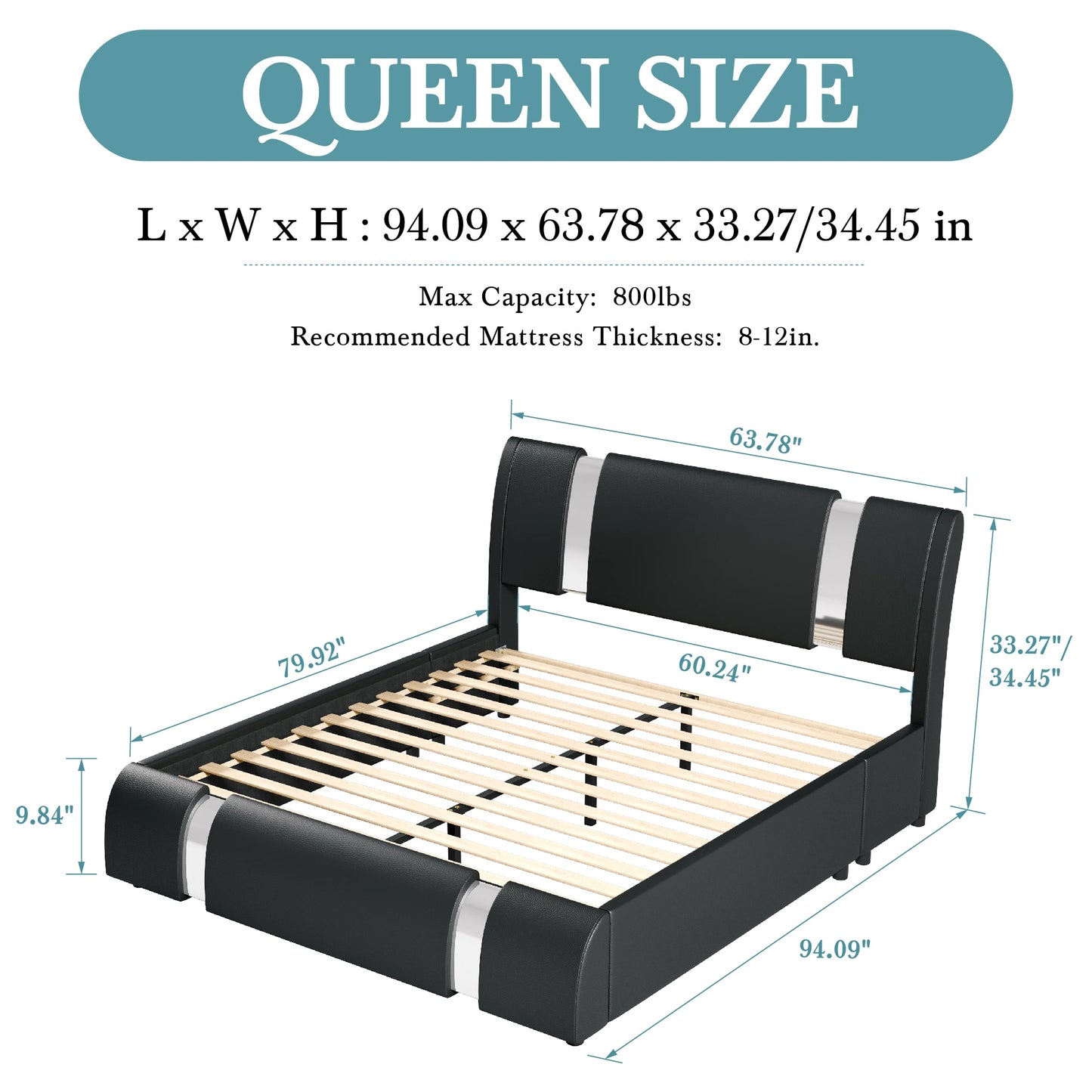 Faux Leather Bed Frame with Iron Pieces Decor & Low Platform