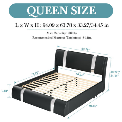 Faux Leather Bed Frame with Iron Pieces Decor & Low Platform